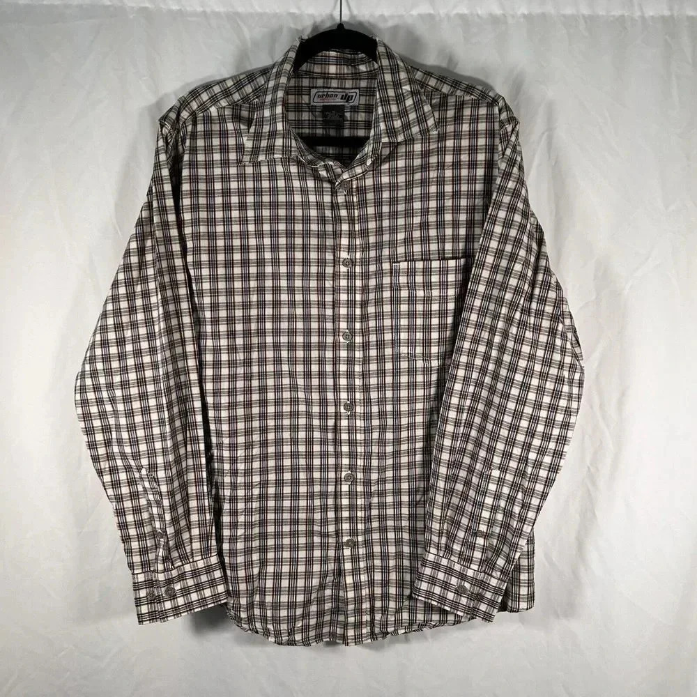 Urban Pipeline Shirt Men's Medium Plaid Button Up Long Sleeve Cotton